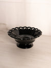 Vintage Medium Black Glass Footed Bowl with Lattice Edge