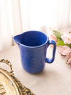 Vintage Medium Blue Ceramic Ribbed Pitcher