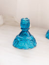 Vintage Medium Blue Glass Moon and Star Candlestick