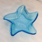 Vintage Medium Blue Glass Starfish Dish with Beaded Rim
