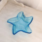 Vintage Medium Blue Glass Starfish Dish with Beaded Rim