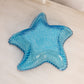 Vintage Medium Blue Glass Starfish Dish with Beaded Rim