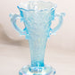 Medium Blue Iridescent Glass Handled Floral Vase