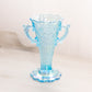 Medium Blue Iridescent Glass Handled Floral Vase