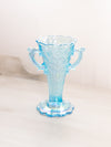 Medium Blue Iridescent Glass Handled Floral Vase