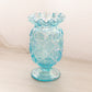 Vintage Medium Blue Iridescent Glass Old Quilt Ruffled Footed Vase