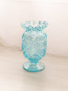 Vintage Medium Blue Iridescent Glass Old Quilt Ruffled Footed Vase