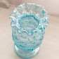 Vintage Medium Blue Iridescent Glass Old Quilt Ruffled Footed Vase