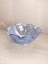 Vintage LE Smith Medium Ruffled Blue Iridescent Glass Quintec Bowl