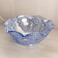 Vintage LE Smith Medium Ruffled Blue Iridescent Glass Quintec Bowl