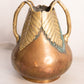 Vintage Medium Brass & Copper Tone Leaf Vase with Stem Handles