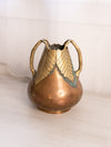 Vintage Medium Brass & Copper Tone Leaf Vase with Stem Handles
