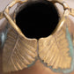 Vintage Medium Brass & Copper Tone Leaf Vase with Stem Handles