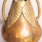 Vintage Medium Brass & Copper Tone Leaf Vase with Stem Handles