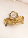 Vintage Medium Brass Inkwell with Fancy Designs and Clear Glass Insert