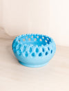 Vintage Medium Circular Blue Milk Glass Bowl with Lattice Edge