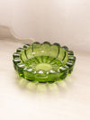 Vintage Medium Circular Scalloped Green Glass Ashtray Dish