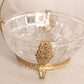 Vintage Medium Clear Glass Divided Handled Bowl with Gold Tone Details