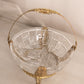 Vintage Medium Clear Glass Divided Handled Bowl with Gold Tone Details