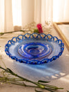 Vintage Medium Cobalt Blue Lattice Edge Footed Dish