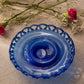 Vintage Medium Cobalt Blue Lattice Edge Footed Dish