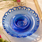 Vintage Medium Cobalt Blue Lattice Edge Footed Dish