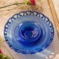 Vintage Medium Cobalt Blue Lattice Edge Footed Dish