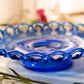 Vintage Medium Cobalt Blue Lattice Edge Footed Dish
