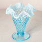 Vintage Cone Shaped Blue Fenton Hobnail Opalescent Glass Vase