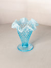 Vintage Cone Shaped Blue Fenton Hobnail Opalescent Glass Vase