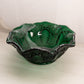 Vintage Medium Dark Green Glass Bowl with Fancy Designs