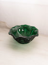 Vintage Medium Dark Green Glass Bowl with Fancy Designs