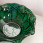 Vintage Medium Dark Green Glass Bowl with Fancy Designs