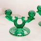 Vintage Medium Dark Green Glass Double Candleholder