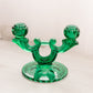 Vintage Medium Dark Green Glass Double Candleholder
