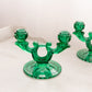 Vintage Medium Dark Green Glass Double Candleholder