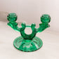 Vintage Medium Dark Green Glass Double Candleholder