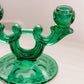 Vintage Medium Dark Green Glass Double Candleholder