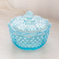 Vintage Medium Fenton Blue Opalescent Hobnail Lidded Dish