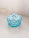 Vintage Medium Fenton Blue Opalescent Hobnail Lidded Dish
