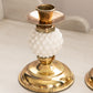 Vintage Medium Gold Tone Metal & White Milk Glass Hobnail Candleholder