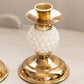 Vintage Medium Gold Tone Metal & White Milk Glass Hobnail Candleholder