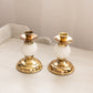 Vintage Medium Gold Tone Metal & White Milk Glass Hobnail Candleholder