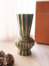 Vintage Medium Green Ceramic Vase with Brushed Gold Details