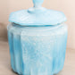 Vintage Medium Mayfair Blue Slag Glass Lidded Floral Cookie Jar