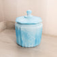 Vintage Medium Mayfair Blue Slag Glass Lidded Floral Cookie Jar