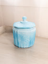 Vintage Medium Mayfair Blue Slag Glass Lidded Floral Cookie Jar