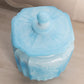Vintage Medium Mayfair Blue Slag Glass Lidded Floral Cookie Jar