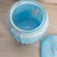Vintage Medium Mayfair Blue Slag Glass Lidded Floral Cookie Jar