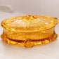 Vintage Medium Oval Amber Glass Rose Lidded Dish